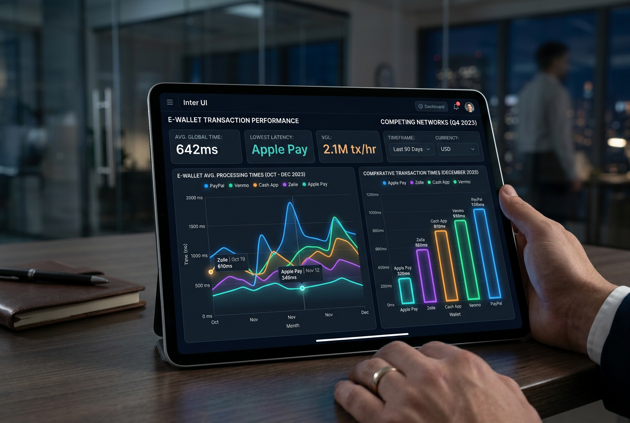 Dashboard z porównaniem szybkości płatności e-wallet w kasynach online