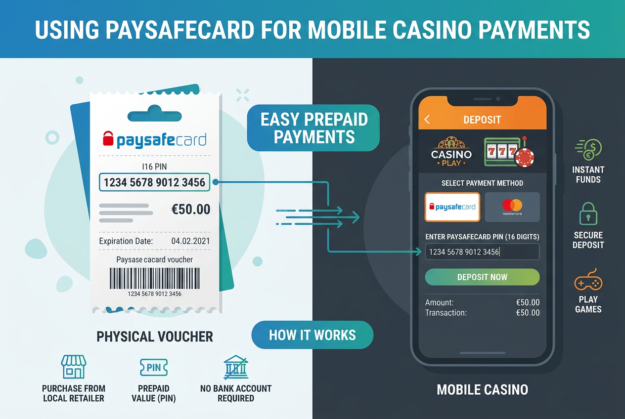 Proces wpłaty depozytu przez Paysafecard - infografika